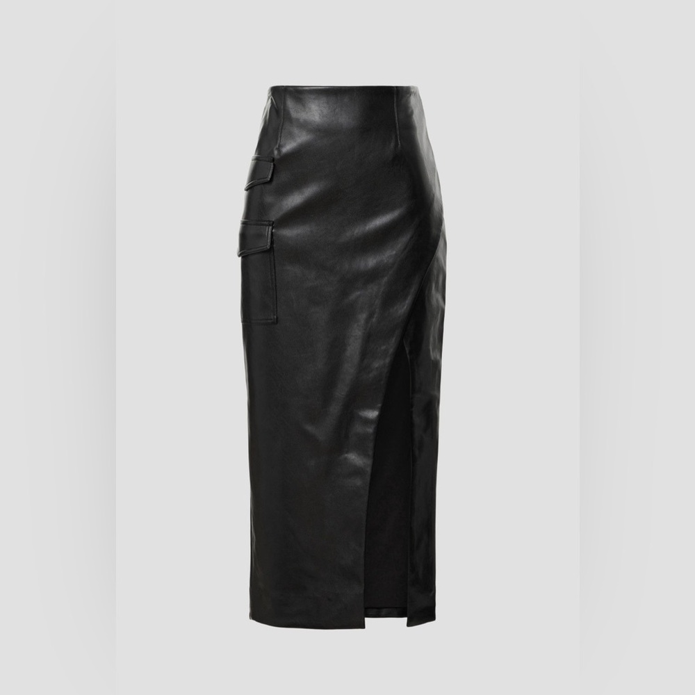 NICHOLAS Black Leather Pencil Skirt